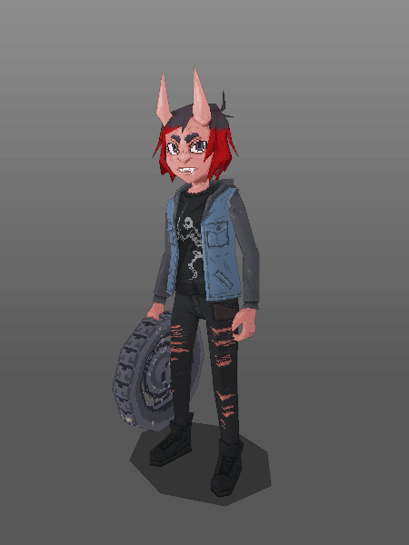 A Vtuber model of a little mischievous demon character made for ixellent on bsky